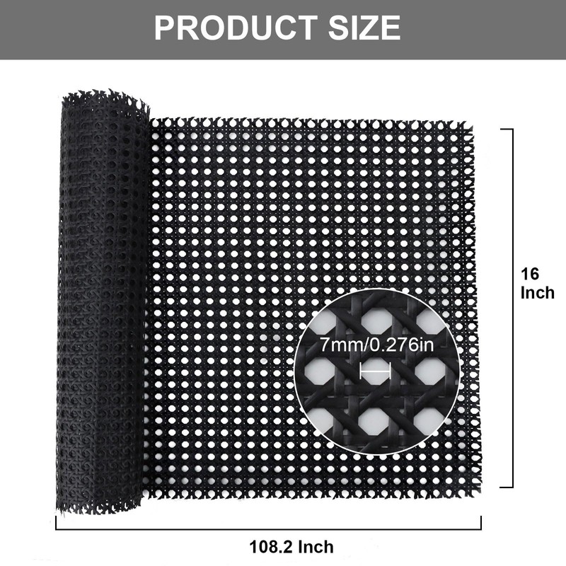 16" x 108.2" Plastic Cane Webbing for Basket Making, Black