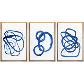 SIGNLEADER Framed Canvas Print Wall Art Set Navy Blue Pastel Paint Stroke Rings Abstract Shapes Illustrations Modern Art Minimalism Decorative for Living Room, Bedroom, Office - 16"x24"x3 NATURAL