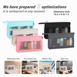 MGDAMVIRON mesh zipper bag, cosmetic bag, portable travel with zipper and inner pocket, washable quick-drying bathroom toiletries bag, suitable for daily life, travel and dormitory
