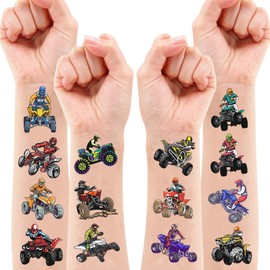 100 PCS Four Wheeler ATV Quad Bike Birthday Party Decorations Favors Supplies Temporary Tattoos Decor Boys Motocross Race Car Stickers For Boys Man Girls Gift School Prizes Rewards