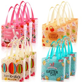 HOWAF Easter Tote Bags with Handles, 12 Pack Large Easter Gift Bags Non-Woven Reusable Easter Bags Bunny Easter Egg Hunt Party Treat Bags Goodie Bags for Kids Easter Party Favours Supplies