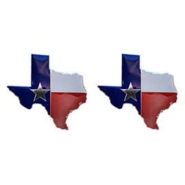 Set of Two- 2.3" Texas Flag in Shape of Texas State Edition Emblem Decal Longhorn Lone Star Metal Badge Universal StickOn FITS Chevy Silverado Suburban Tahoe Sierra Ford F150 Ranger F-150 Dodge Ram