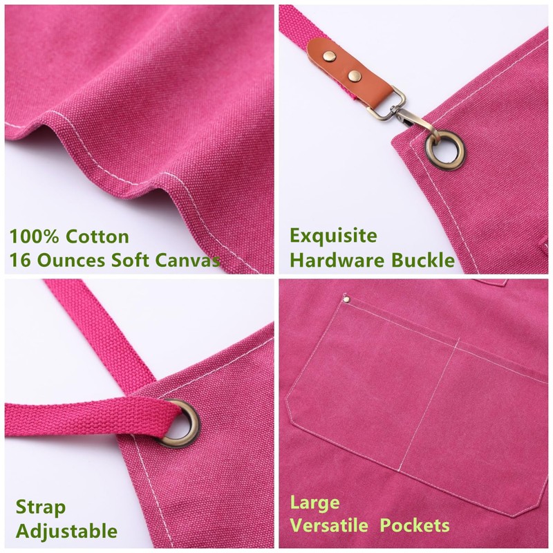 DEVECHO Chef Apron Medium-Thick Cotton Canvas,Cross Back with Multiple Pockets