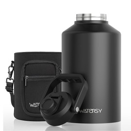 WATERSY 1.5 Gallon Water Bottle Insulated(Cold for 48 Hrs),BPA Free&Leak Proof,196oz Stainless Steel Water Jug,Big thermos,Large Water Bottle with Handle for Gym,Hiking,Camping&Travel,Black