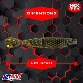 NetBait HexTek Supercharged with BAITFUEL 4.25'' Whip Tail Shad - Green Pumpkin