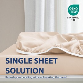 Cathay Home California King Fitted Sheet - Double Brushed Ultra Soft – Wrinkle & Fade Resistant - 16" Deep Pocket Fitted Sheet Only - Good Fit for 14"-18" Deep Mattress (Cal King, Cream)