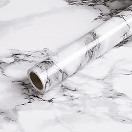 Caltero Marble Wallpaper 15.7" x 78.7" Marble Contact Paper Black White Grey Granite Wallpaper Peel and Stick Marble Self Adhesive Paper for Countertop Cabinets Kitchen Bathroom