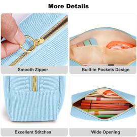 FINPAC Pencil Case, Corduroy Fabric Pencil Case, Large Capacity School Pencil Case, Wide Opening Pencil Case, Pencil Case for School, Office, ocean blue, Practical