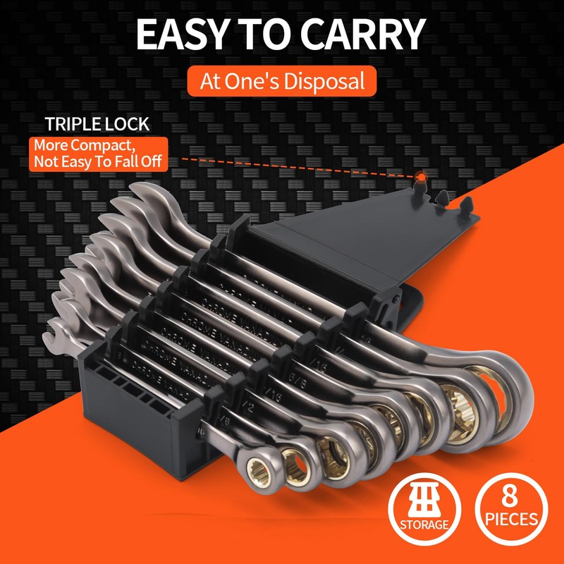 Wakuka 8PCS Ratcheting Wrench Set,Ratchet Wrench Set with Portable Rack
