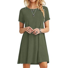 MOLERANI Women's Casual Plain Simple T-Shirt Loose Dress(Army Green,M)