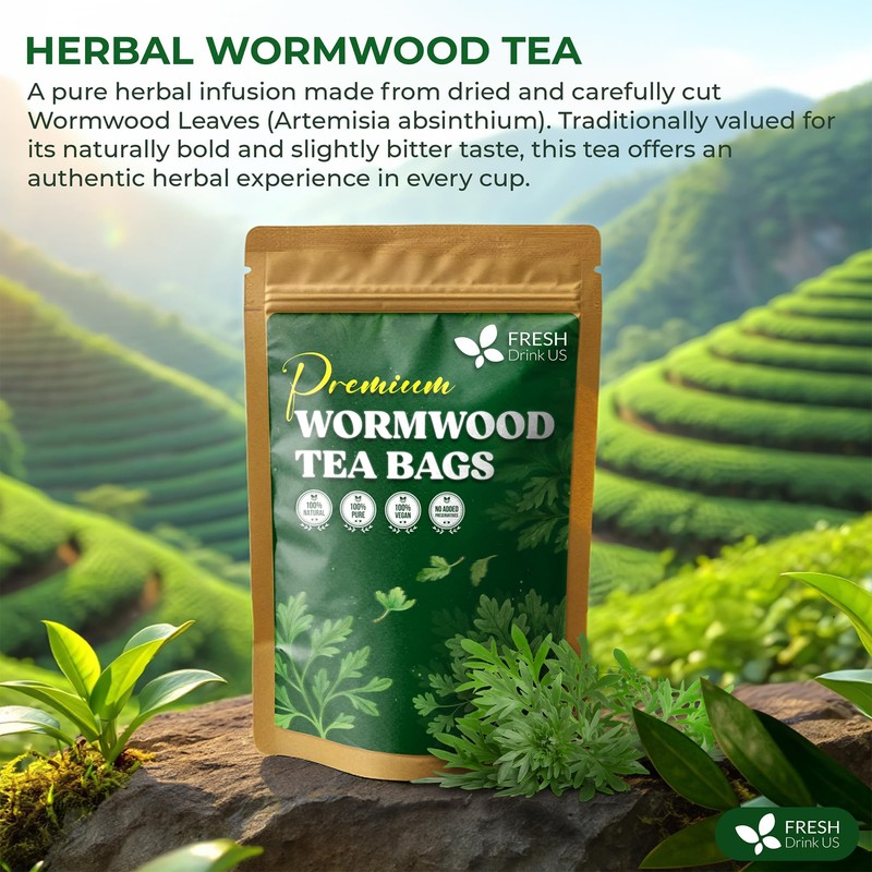FreshDrinkUS, Premium Wormwood Tea - 75 Tea Bags - Handcrafted