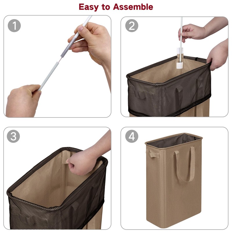 efluky Slim Laundry Basket, Narrow Laundry Hamper with Handles, Collapsible