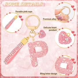 MWOOT Pink Car Keyring Gift Women Girls Initial Letter Key Ring Cute Bling Key Ring Bling Letter Pendant Purse Backpack Handbag Charms, Pink-p, M