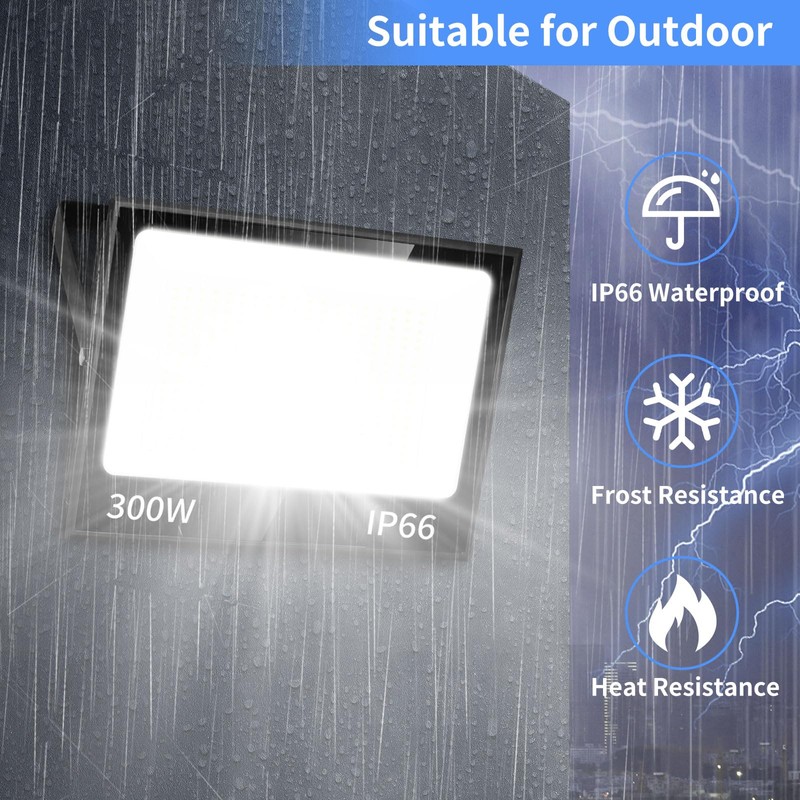 ISUERFY 300W LED Flood Light Outdoor with Plug, 36000LM Ultra