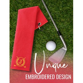CybGene Golf Towels, Monogrammed Golf Accessory for Golf Bags, Golf Gifts for Men and Women on National Golf Day, Retirement, Birthday, Christmas, 16”x 24” Microfiber Golf Towel, Red - Initial C