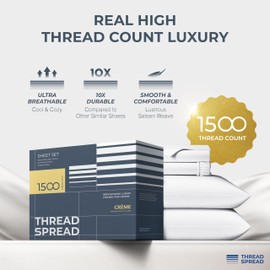 THREAD SPREAD 100% Egyptian Cotton Sheets California King Size - 1500 Thread Count 4 PC Cal King Sheets Egyptian Cotton, Soft, Cooling Sateen Sheets, High Thread Count Sheets California King - White