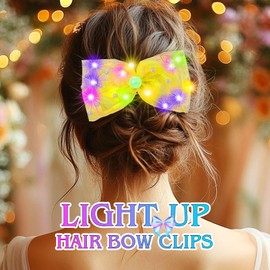 JONKY Light Up Hair Bow Clips Glitter Pearl Barrettes LED Bowknot Hair Accessories for Women (D-Yellow)