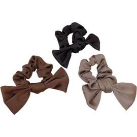 Hair Scrunchies for Women's Hair Ties with Bows Satin Scrunchie Hair Band for Washing Face Bowknot Ponytail Holders for Thick Thin Hair Accessories 3Pcs (Mocha color+caramel color+black, One size)