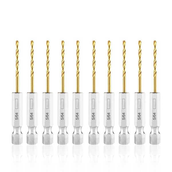amoolo 5/64 Hex Shank Drill Bits, 10Pcs Titanium HSS Twist