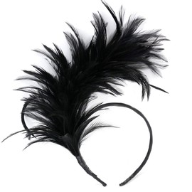 LKQBBSZ Mardi Gras Women's Headpiece Headbands - 20s 50s Feather Headband HeadWear Hair Accessories for Women Girls (Black, One Size)