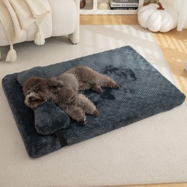 huraty Dog Bed with Pillow for Small Dogs, Orthopedic Dog Bed with Removable Cover, Washable Pet Bed Mat Suitable for Pets Up to 5 lbs, Charcoal 17.7x11.8x2 in