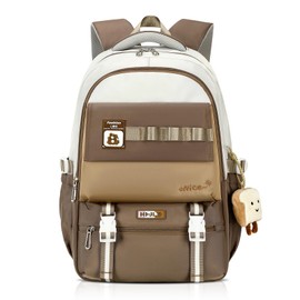 Amythe School Backpack Teenager Girls Large Girls School Bag for Grades 5-12 Stylish School Bag Casual Nylon Daypack for High School and University, brown