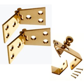 PAIR OF BRASS COUNTER FLAP HINGES 1 1/4 INCH X 4 INCH & COUNTER CATCH + SCREWS