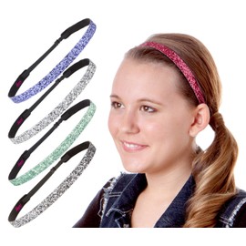 Hipsy Women's Headband Adjustable Glitter 5pk Purple, Silver, Seafoam, Gunmetal, Pink