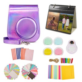 MUZIRI KINOKOO Camera Accessories Kit for Instax Mini 11 with Came Case/Table Photo Frame/Hanging Pictures Frame/Lens Filter/Selfie Lens/Border Stickers/Corner Stickers - Colorful Purple