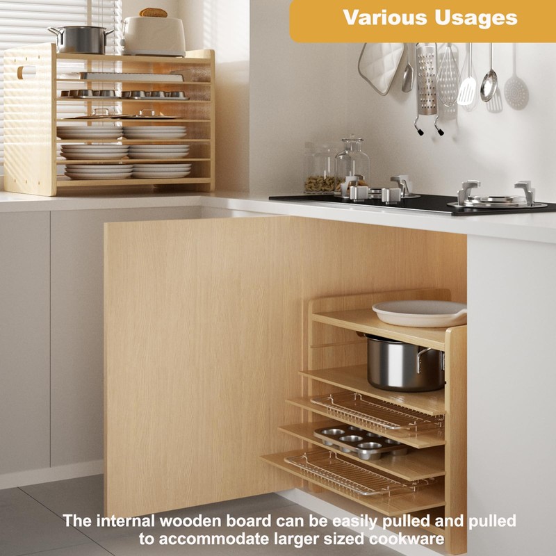 7 Tier Wooden Tray Dividers for Cabinets Cookie Sheet Organizer