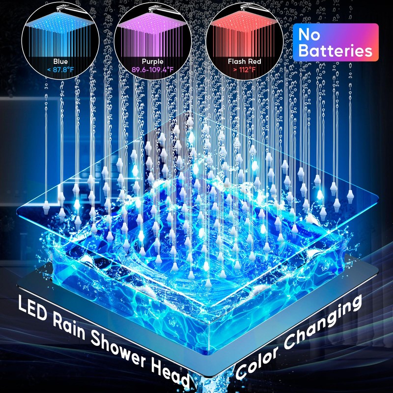 Shower Head with LED, High Pressure 10'' Rain Shower Head
