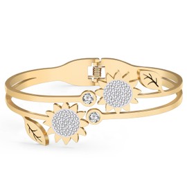 NEWEI Sunflower Bracelet Bangle Stainless Steel Sunflower Jewelry Charms Teen Girl Gifts Trendy Stuff, Medium, Silver