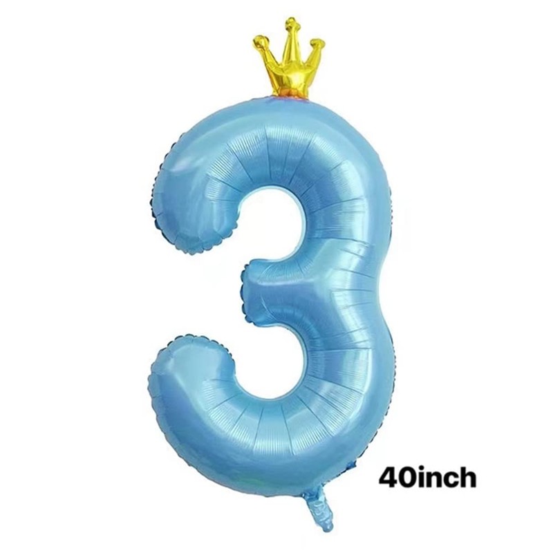40 Inch Blue Conjoined Crown Number 3 Balloons, 3rd Birthday