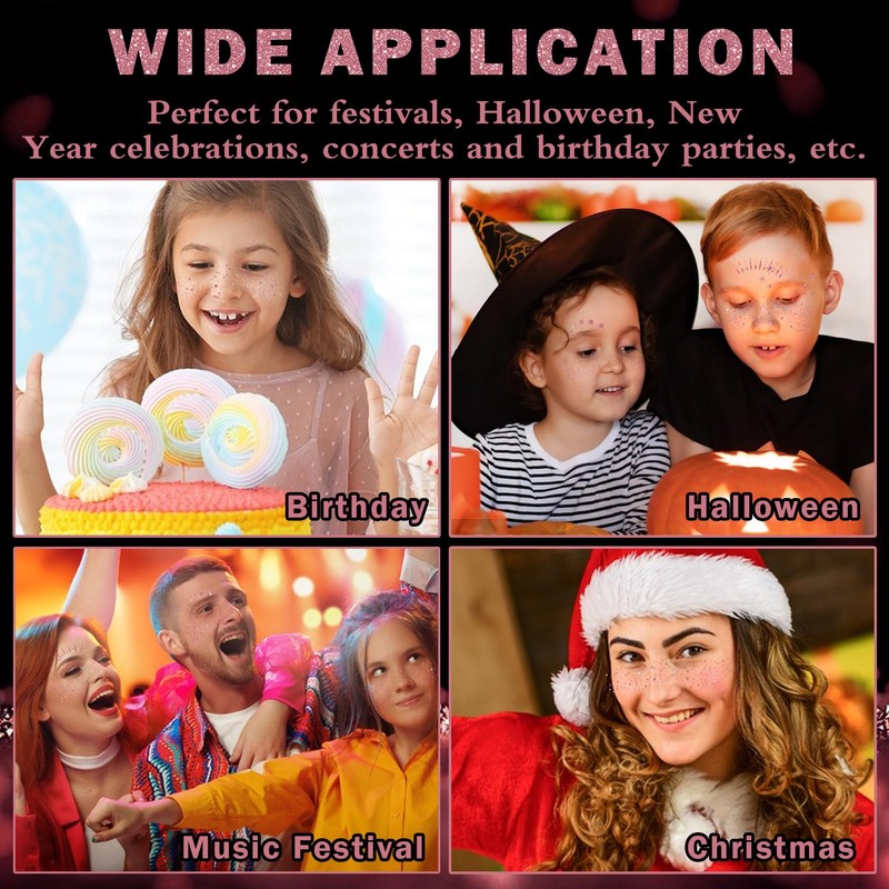 ZHISHUDL 20 Sheets Glitter Freckles Face Tattoo Rose Gold Sparkle