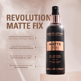 Makeup Revolution Matte Fix Oil Control Setting Spray, for Long Lasting Makeup, Lightweight & Translucent Formula, Vegan & Cruelty-Free, 3.38 Fl Oz