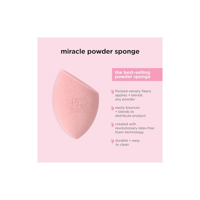 REAL TECHNIQUES, Esponja Miracle Powder, para Maquillaje en Polvo, Aplicacin