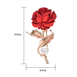 Yoursfs Red Rose Brooch Pins for women Rose Flower Brooch Resin 18K Gold Plated Faux Pearl Decorative Garment Dress Women Jewelry