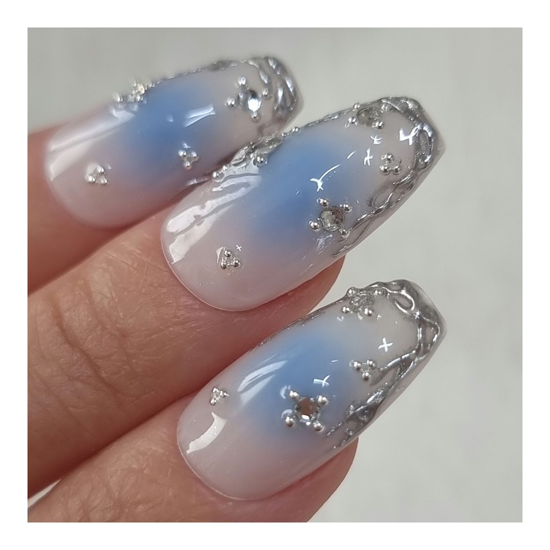 Blue Wedding Jungle Handmade Nail Tips Wedding Nails - Long