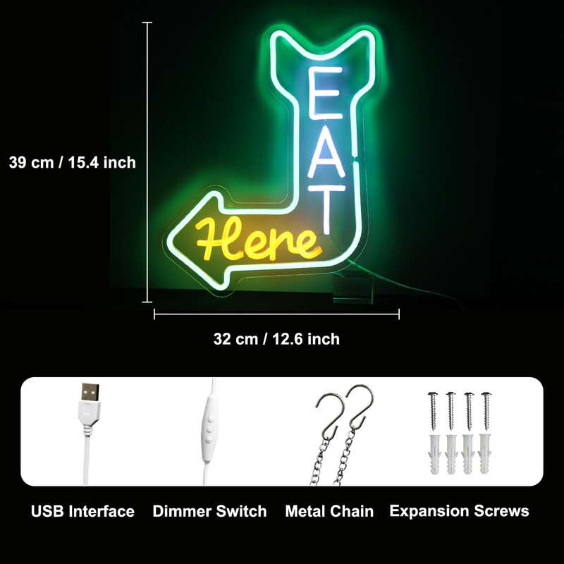 Eat Here Neon Sign Kitchen Neon Signs for Wall Decor