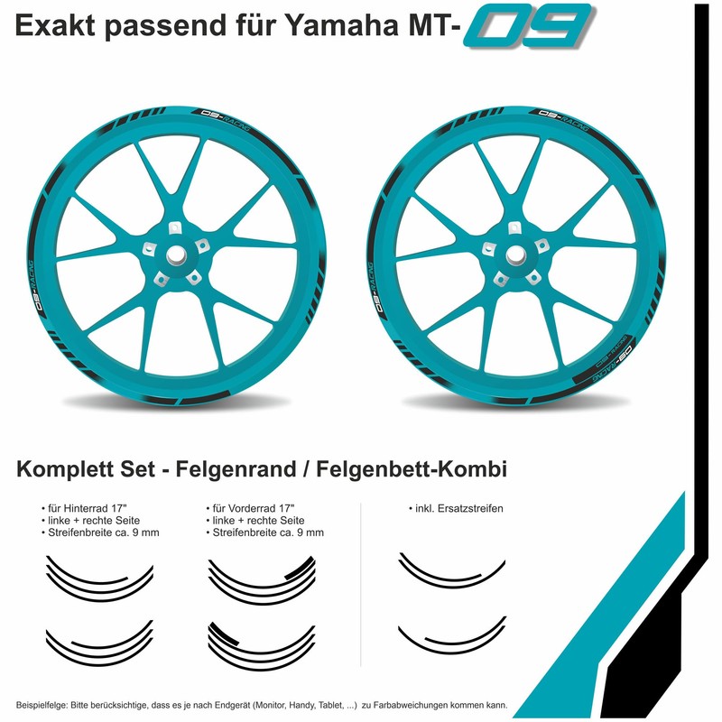 Felgenrand Aufkleber Motorcycle Compatible with Yamaha MT-09 Midnight Cyan X710159VA