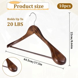 Wooden Suit Hangers 10 Pack Wide Shoulder Wooden Suit Coat Hangers with Non Slip Pants Bar Premium Wood Hanger with 360 Degree Swivel Hooks for Sweater, Pants, Heavy Clothes, Walnut