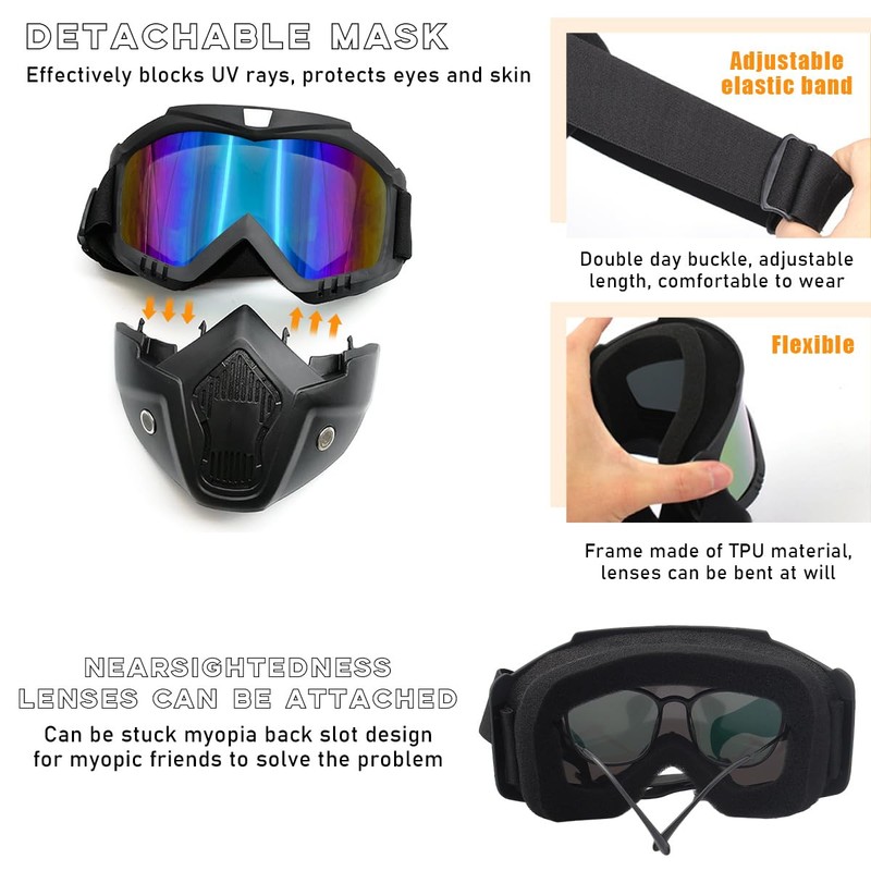povtii Motorcycle Goggles, Windproof Dirt Bike Helmet Riding Goggles with