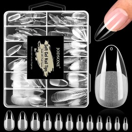 JODSONE Droplet Shape Nail Tips Soft Nail Gel Tips Full Cover Half Matte Clear Gelly Press on Flase Nail Tips for Extension Nail Manicure 12 Sizes 240Pcs