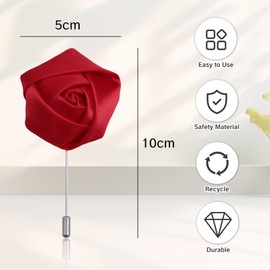 UAIAGM Lapel Pin for Men Gentleman's Essentials Premium Handmade Flower Red Rose Boutonniere Silk Rose Pin Red Flower Suit Pins for Gentlemen Stylish Man's Accessory