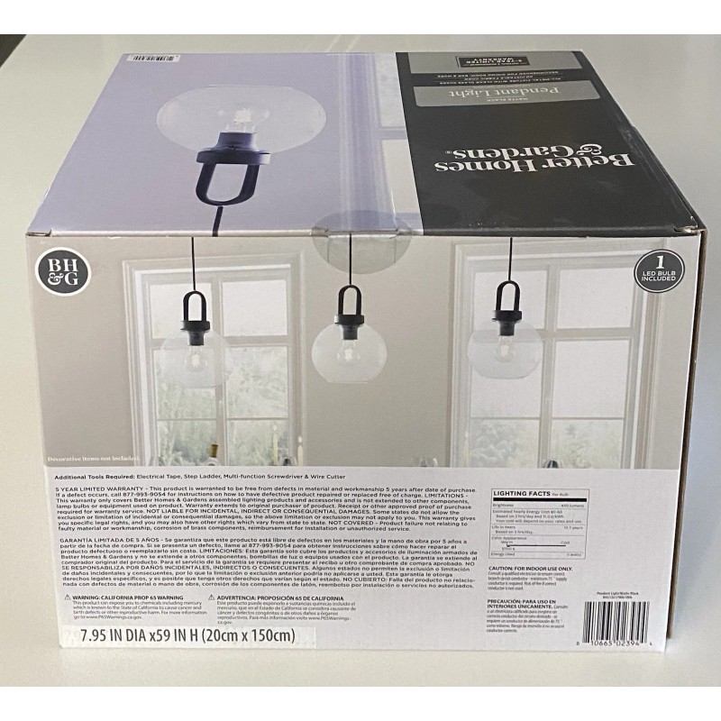 Better Homes & Gardens Globe Pendant Light, Black Finish -