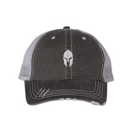 One Size Black/Grey Trucker Spartan Warrior Helmet Embroidered Distressed Trucker Cap