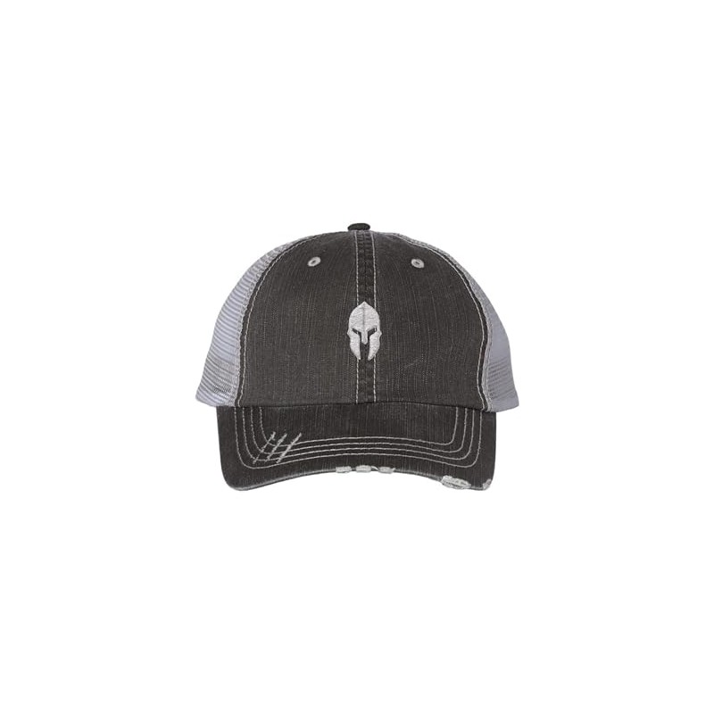 One Size Black/Grey Trucker Spartan Warrior Helmet Embroidered Distressed Trucker