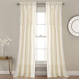 Lush Decor Bayview Curtains - Pintuck Textured Semi Sheer Window Panel Drapes Set for Living, Dining, Bedroom (Pair), 84" x 52", Ivory (16T001430)