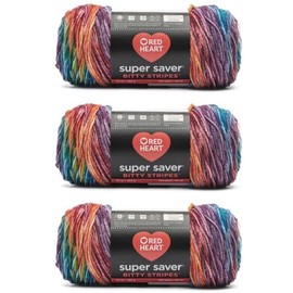 Generic Super Saver Bitty Stripes Yarn - Crayon Box - 3 Pack of 283g/10oz - 100% Acrylic - #4 Worsted (Medium) - 440m/482Yards - for Knitting, Crochet and Amigurumi