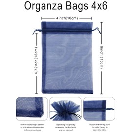 Jexila 100PCS Navy Blue Organza Bags 4''X6'' Small Mesh Drawstring Gift Bags for Jewelry Wedding Birthday Party Favor Pouch Goodie Candy Bags (Navy Blue 4X6'')